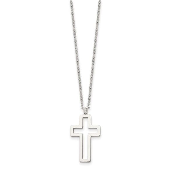 Women's Stainless Steel Small Voided Cross Necklace, 17.5 Inch - Picture 2 of 6